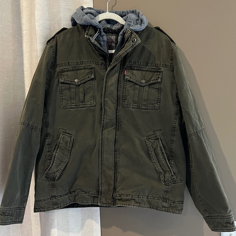 Levi's Men's Cotton Olive Denim Faux Shearling Utility Field Jacket, Size Large